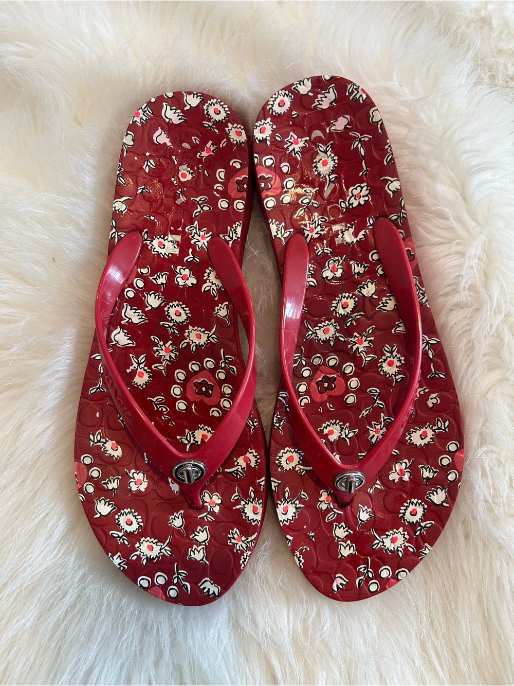 Coach Red Floral Flip-Flop Sandals - Women's